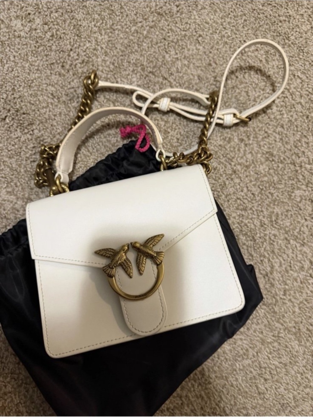 Pinko Love Classic White Leather Crossbody Ba